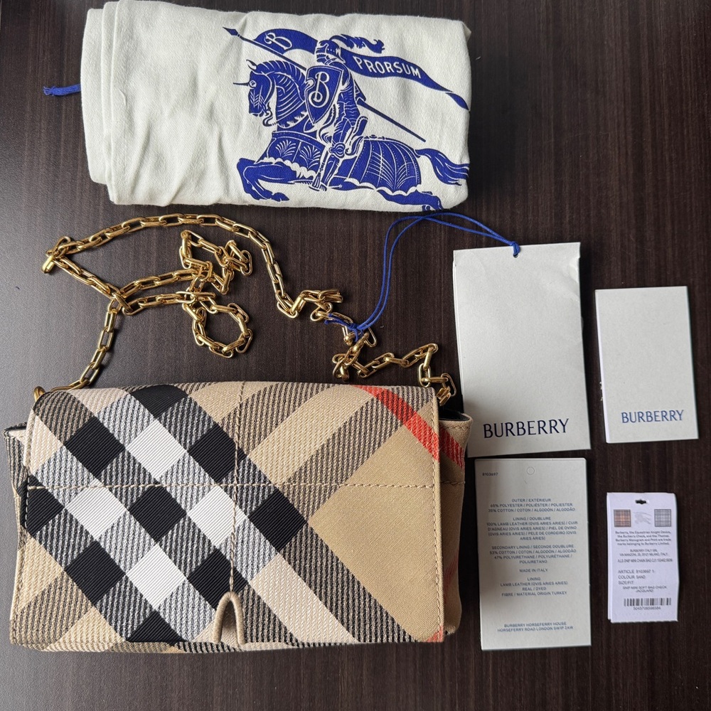 【Burberry】Snip Mini Chain Bag Nova Check in Sand Free Shipping - Picture 4 of 15